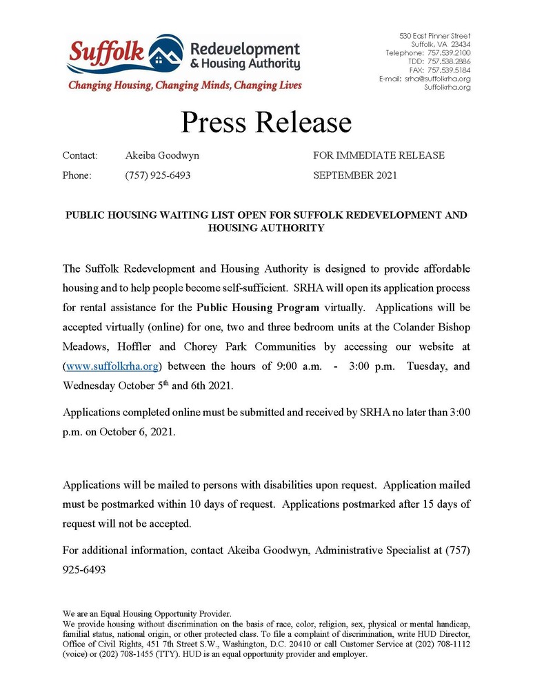 Press Release Reopening of Waiting List PH 10-21